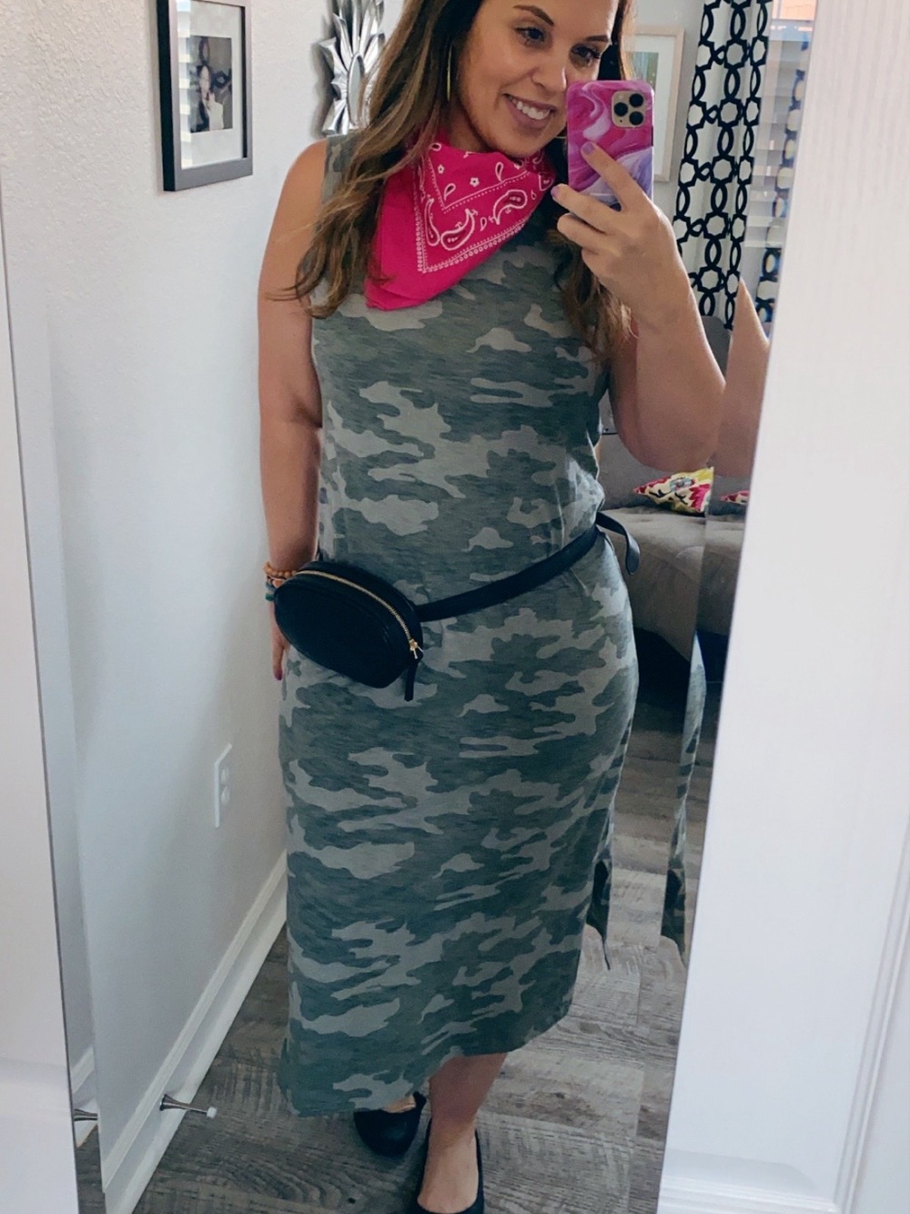 UNIVERSAL THREAD Cotton Green Camouflage Midi Dress - Medium